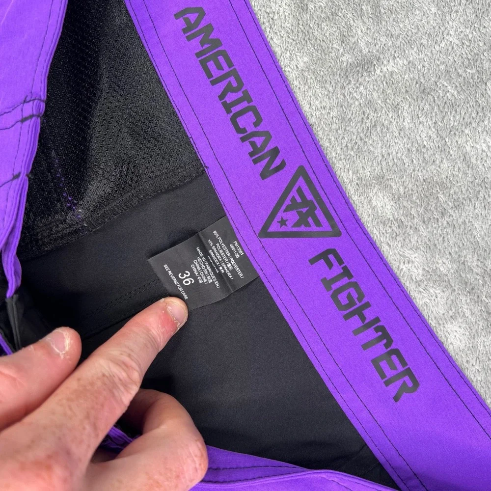 American Fighter Board Shorts Men 36 Grey Black Purple Patterned Swim Trunks 10